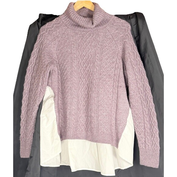 By Anthropologie Mixed Media Turtleneck Cable Sweater Size Medium Ret $118 - Picture 3 of 14